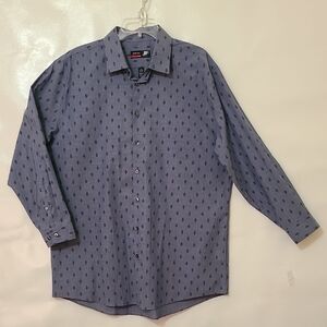 J. Ferrar Men's Blue Patterned Long Sleeve Stretch Slim Fit Button Up Shirt - XL